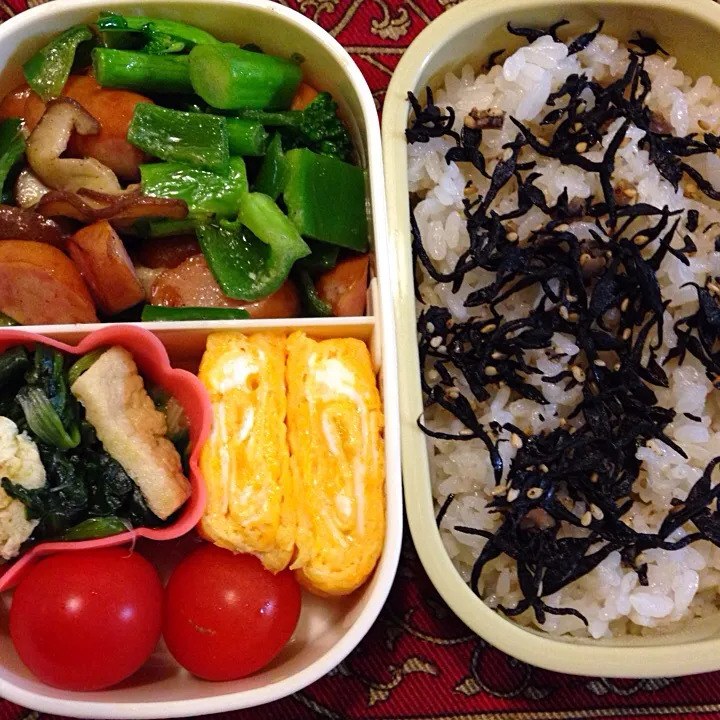 ひじきご飯とウィンナーとピーマンのソテー弁当|もえさん