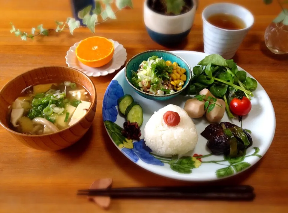 梅おにぎり🍀とお味噌汁de朝ごはん☺️|nono_miさん