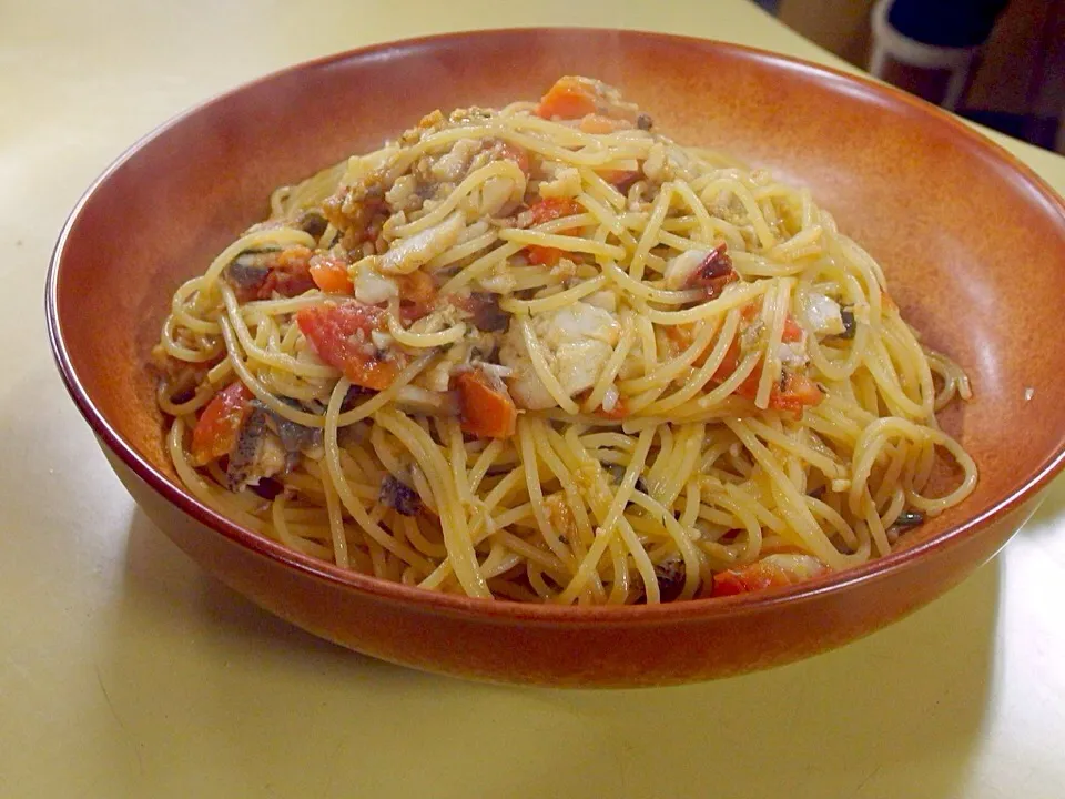 すずきと完熟トマトのアマルフィ風スパゲッティー二ローズマリー風味|Chef 中川浩行さん