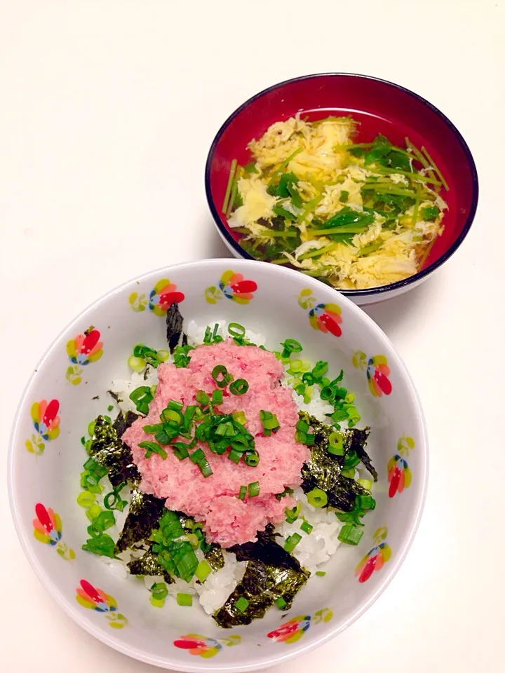 ネギトロ丼&かき玉汁|おかーＰさん