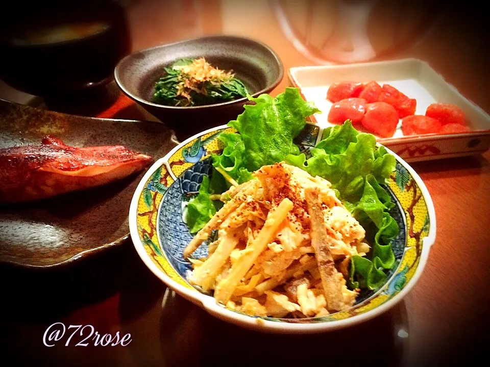 胸肉の蒸し鶏と叩き牛蒡のコチュジャンマヨネーズ和え|72roseさん