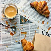 croissant and milk of tea for tea time #croissant #milk #Snack/Teatime #tea|josephineさん