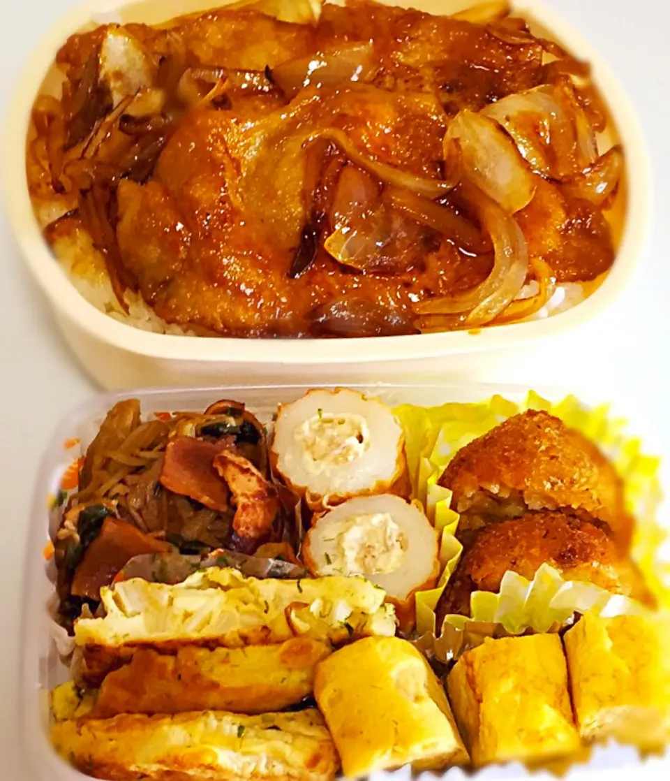 Snapdishの料理写真:生姜焼き。ライスコロッケ。玉子焼き。ツナマヨちくわ。バターコーン。長芋おやき|OGIPAINさん