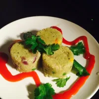 Roasted wheat groat (upma) with mint|shivaさん