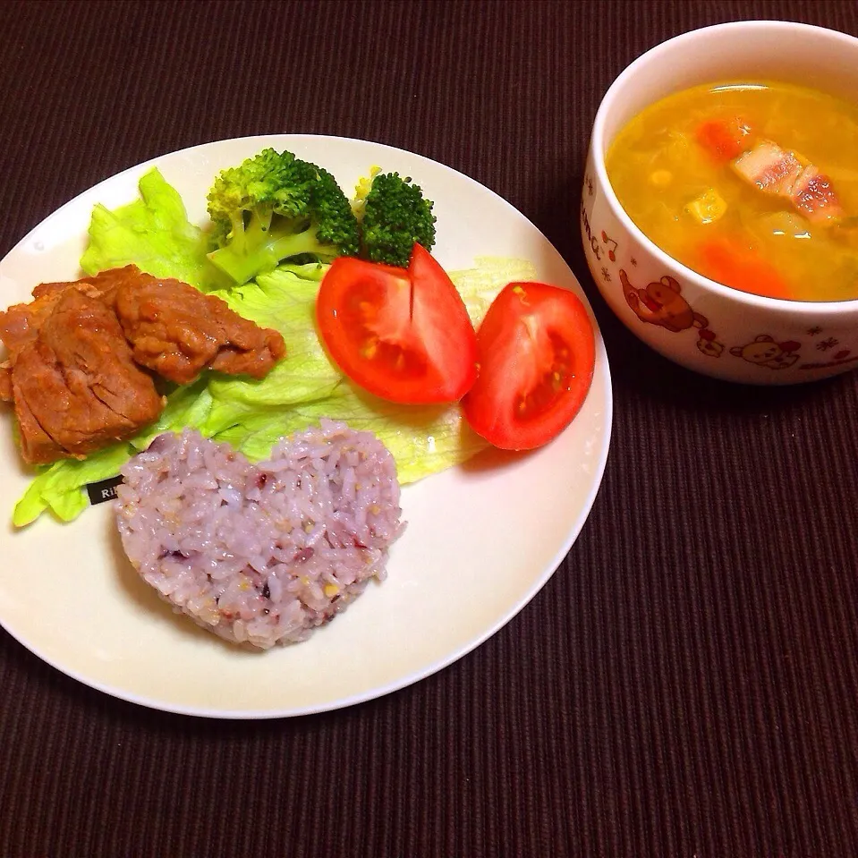 Snapdishの料理写真:豚肉の味噌漬け焼きなワンプレート|かおりさん