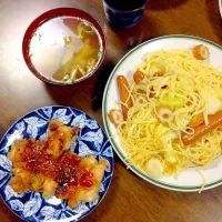 パスタとパリッとした鶏肉|リス！さん