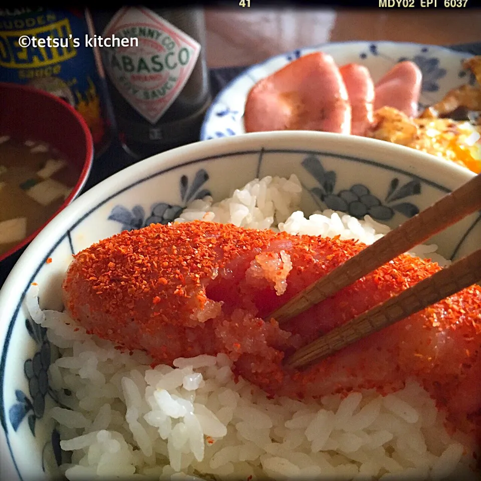 朝ご飯だよ⤴︎ 博多中洲 味の明太子ふくやの明太のっけご飯♪😋|TETSU♪😋さん