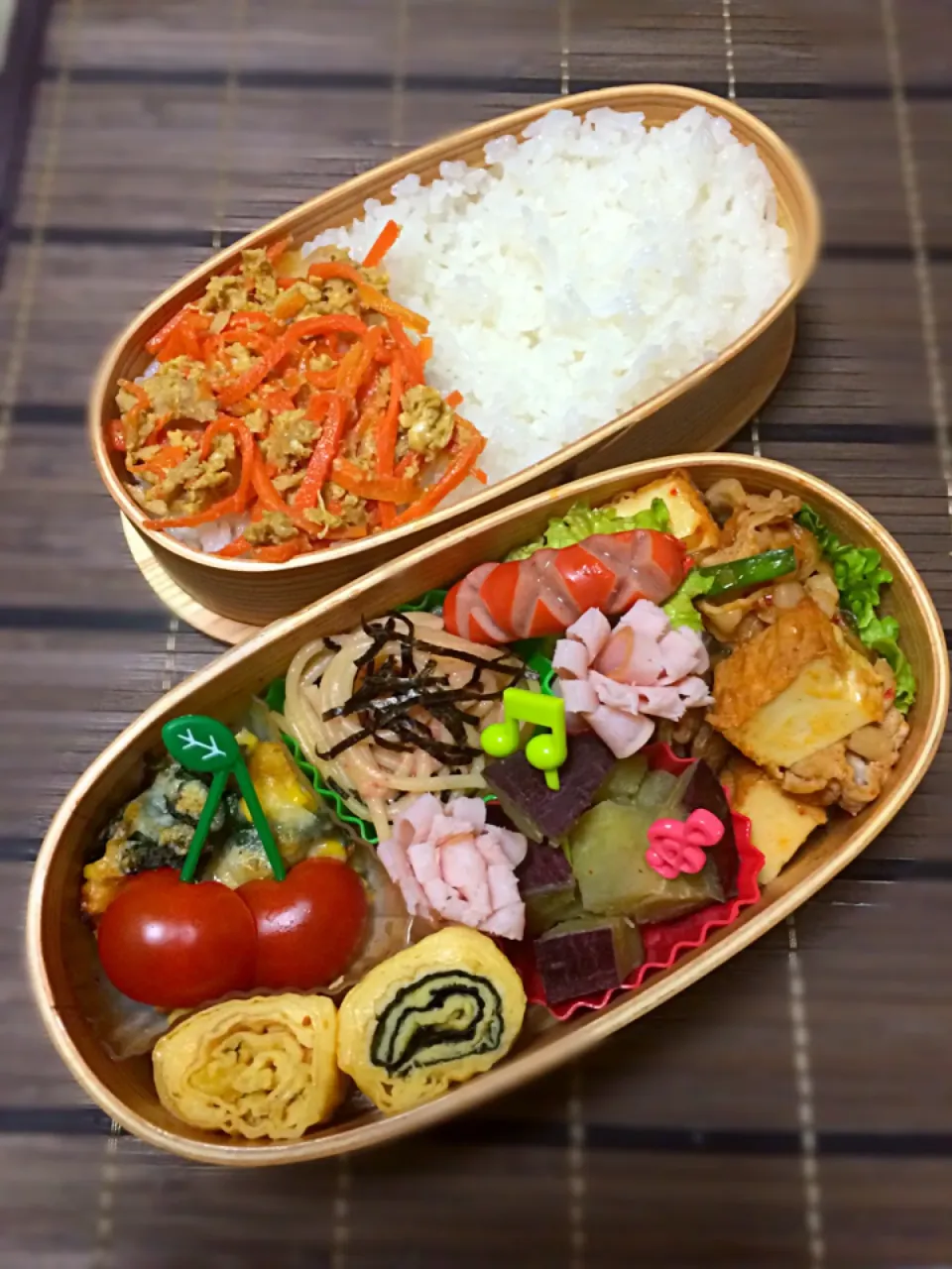 にんじんしりしり&豚キムチ厚揚げ入弁当～♬|まぁちゃんさん