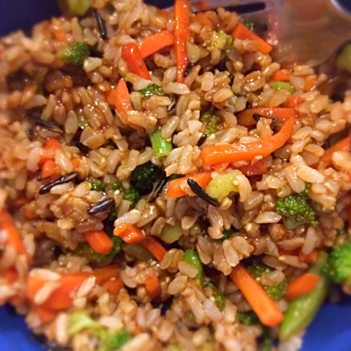 Brown rice carrots broccoli bbq sauce|Maria Laurenoさん