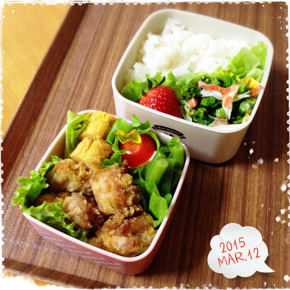 Snapdishの料理写真:3/12 🍓のへたを取るか取らないかで迷うよね？弁当。|Junさん