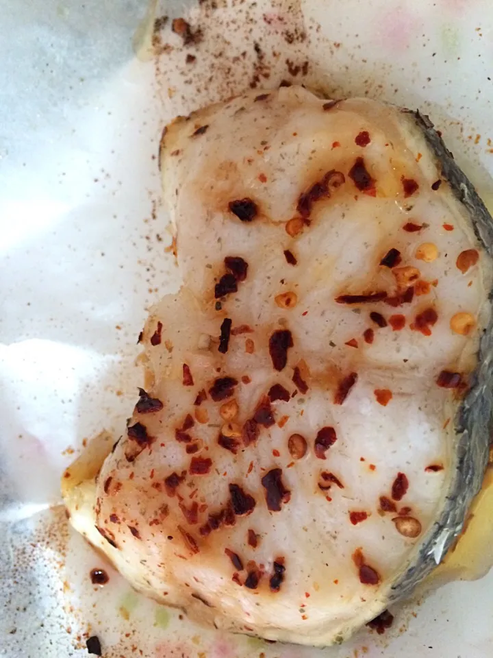 Snapdishの料理写真:Paper wrapped cod dusted with ume salt and red pepper flakes|Ong Sor Fernさん