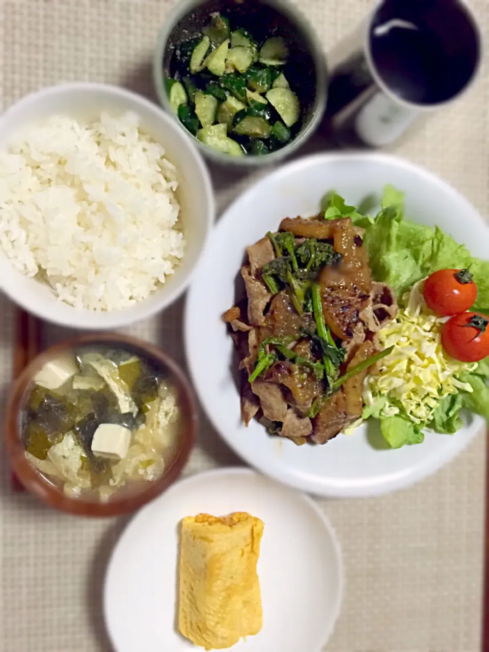 菜の花と大根のとろとろ煮&卵焼き&梅きゅうり&おあげの味噌汁💓|あゆかさん