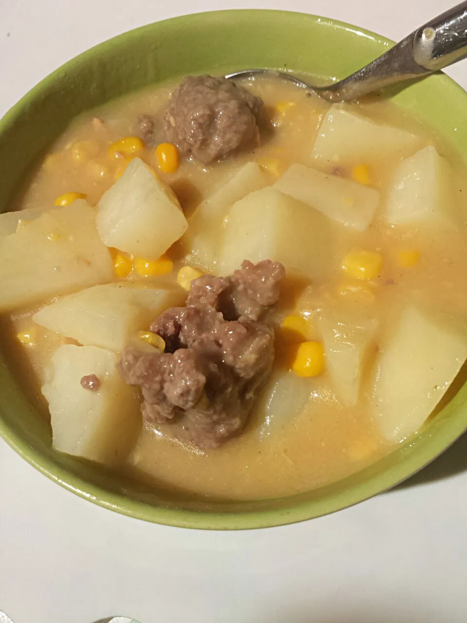 12/3/2015 Night 😊 meatball & potato & sweetcorn soup|Winnieさん