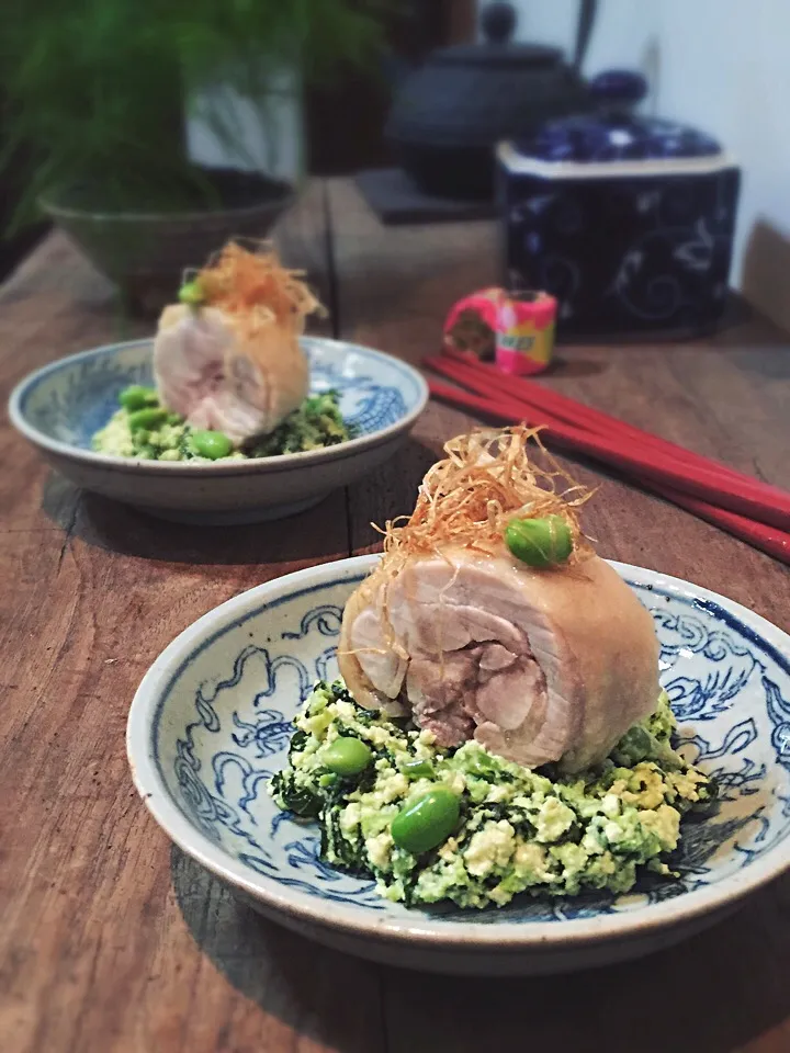 Steamed chicken,edamame and okara paste|rick chanさん