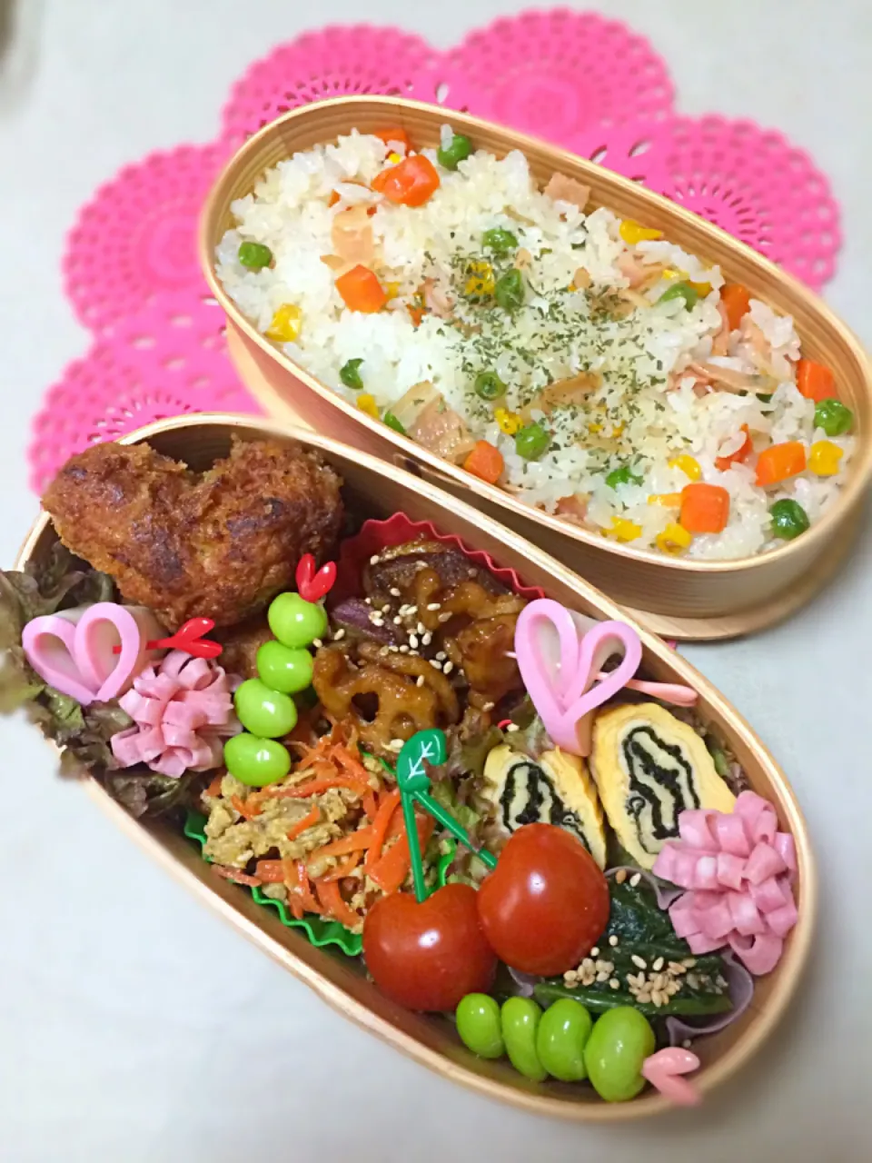 ハートカツに見える！？お弁当～♡|まぁちゃんさん