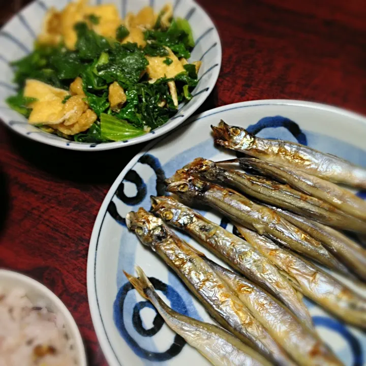 ししゃも焼き＆油揚げと高菜の煮浸し|ともえさん