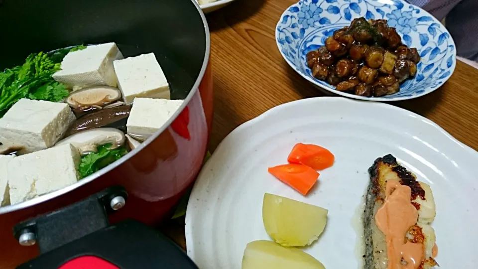 ・鱈のムニエル
・ごぼうの甘辛揚げ
・菜の花と椎茸の湯豆腐|ようかんさん