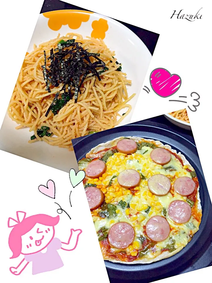 たらこスパゲッティ&ソーセージとコーンのピザ|⁑葉月⁑さん