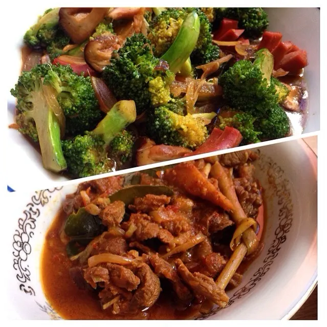 Snapdishの料理写真:Malaysian beef asam and stir-fry broccoli with mushroom|hidayuさん