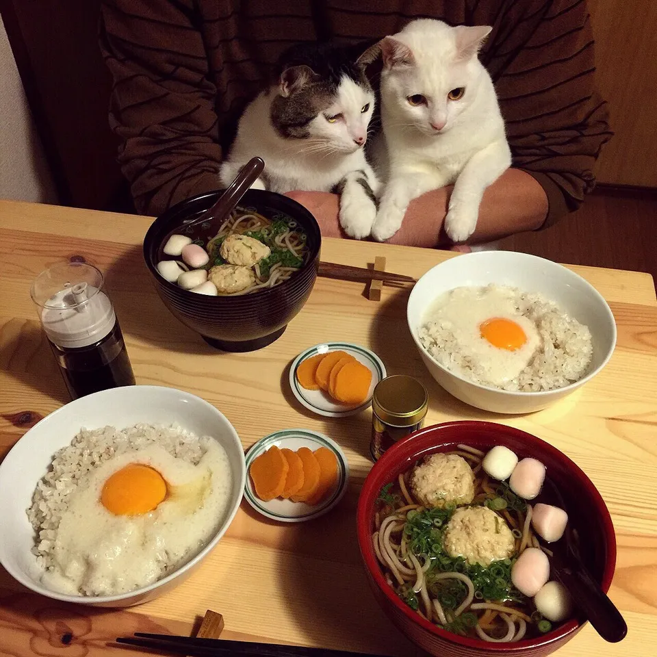 蕎麦の実ご飯トロロがけ。つみれ蕎麦。W蕎麦|naouさん