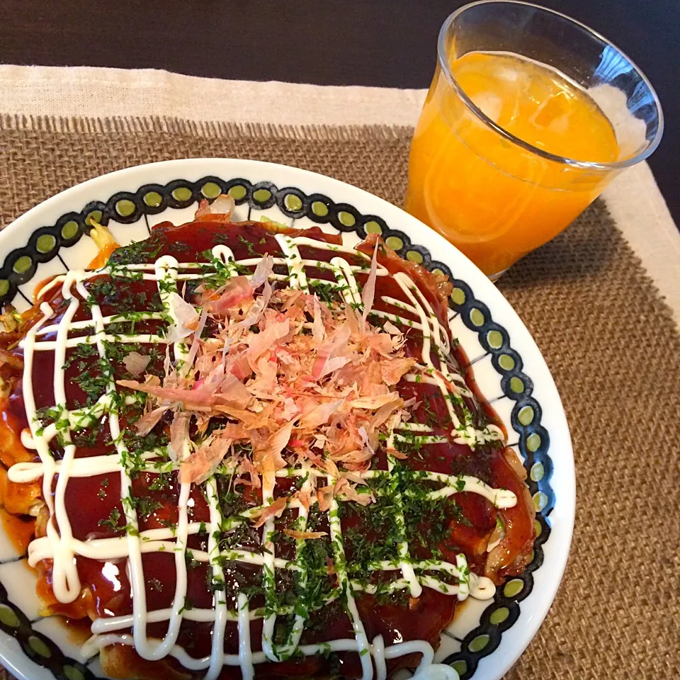 お昼ごはん☆お好み焼き/搾りたてデコポンジュース|ゆきてぃさん