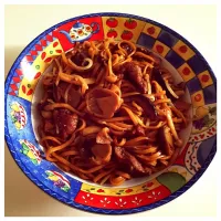 Snapdishの料理写真:Stir-fried Ee-fu Noodles with Assorted Mushrooms & Marinated Sliced Pork|Boobooさん