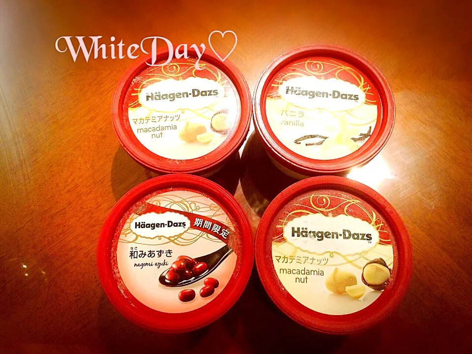 Snapdishの料理写真:息子から初のWhiteDay♡  夕食後にデザートが食べたいとな〜って言ったら、さっと出掛けてバーゲンダッツを買ってきてくれました💕|72roseさん