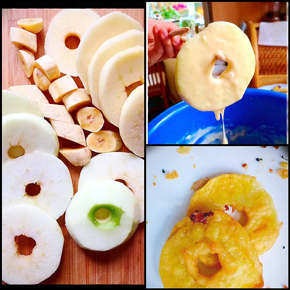 deep fried 🍎 apple rings 🍏 and bananas 🍌|CatzeMDさん