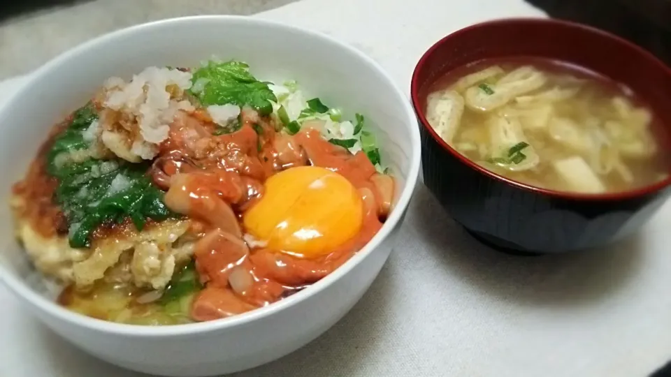 おろしそ豆腐ﾊﾝﾊﾞｰｸﾞ&塩辛丼～
の晩ごはん✨|kaz(*･ω･)さん