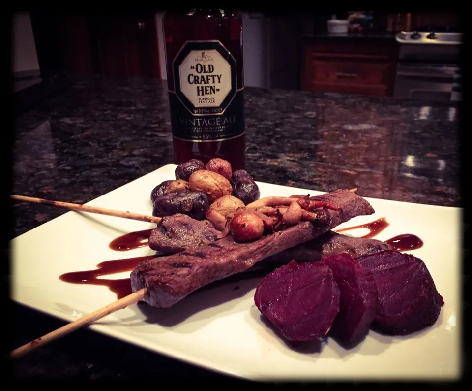 Beets, grilled beef teriyaki skewers & fingerling potatoes|chef_MelissaWさん