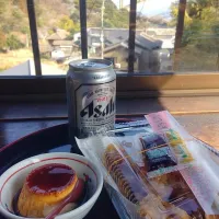 Snapdishの料理写真:プリンの他に、とり天とビールも|橙月さん