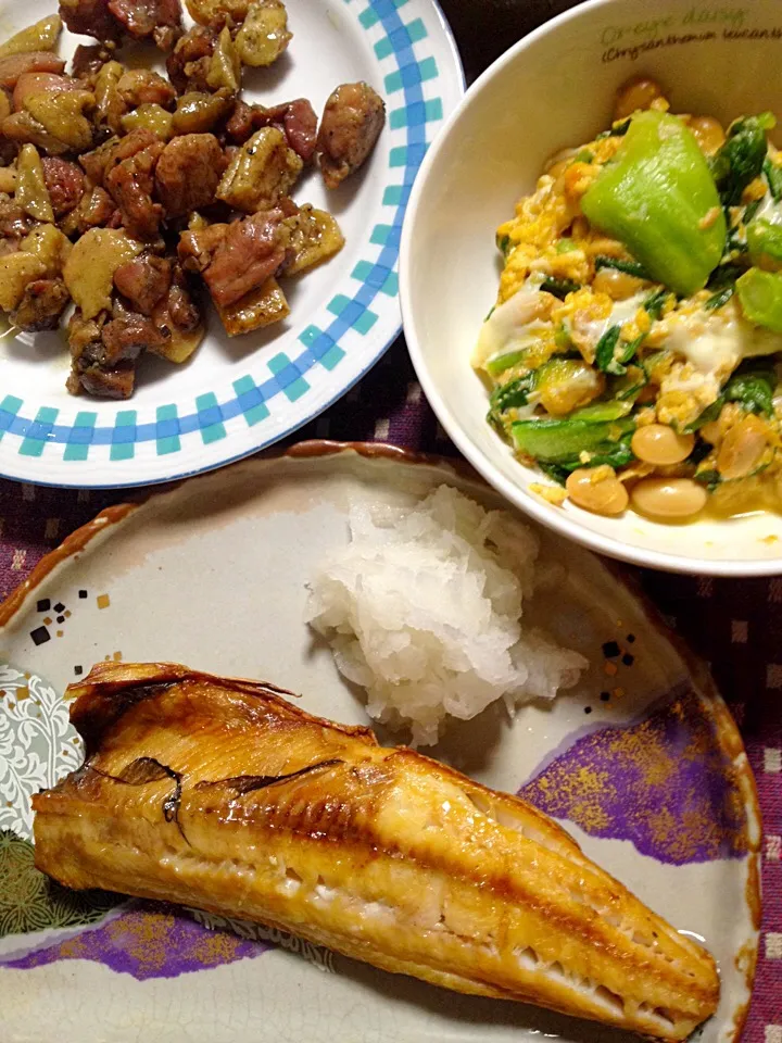 ホッケの塩焼き 青梗菜の玉子とじ 焼鳥|掛谷節子さん