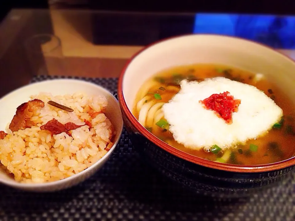 あんかけ梅とろろうどん 山菜鶏五目ごはん|ななさん