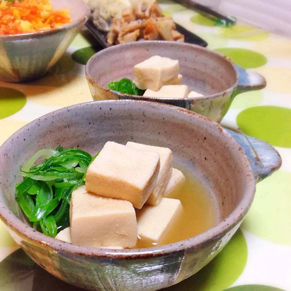 高野豆腐と長葱の炊いたん。|うさ爺さん