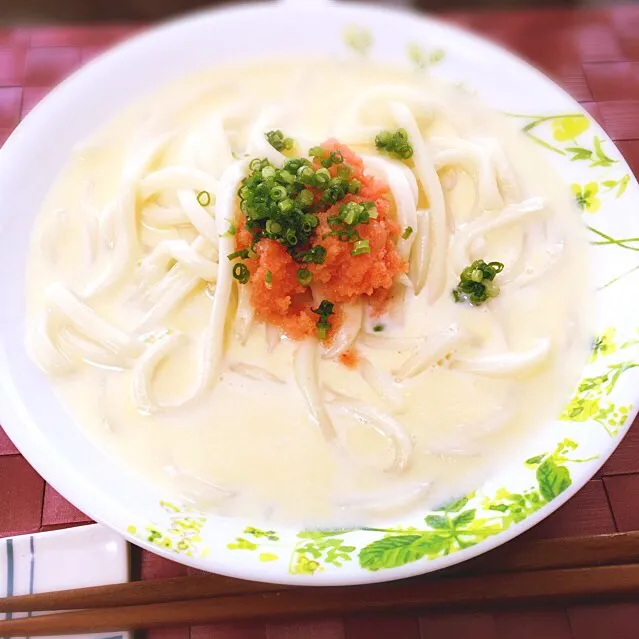 明太豆乳うどん|マロカエルさん