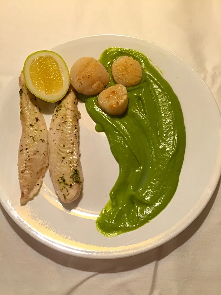 Basa Fillets, scallops with pea purée.|Stella Jaksさん