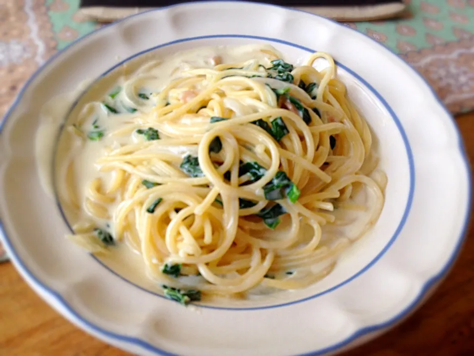 ほうれん草とベーコンのクリームパスタ|チビミミさん