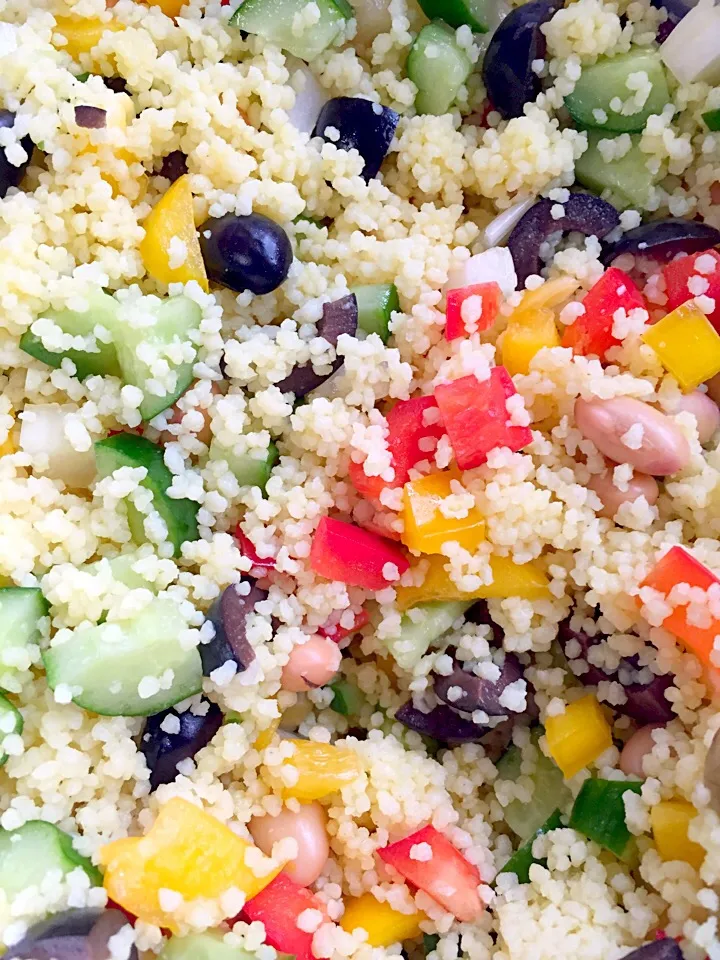 Another Couscous salad, black olives, beans added. No cheese, no oil.|YDKOさん