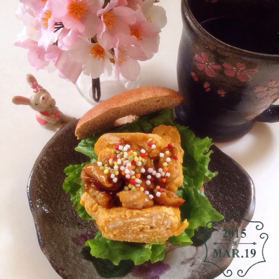 鶏かわ焼鳥＆卵焼き＆クリームチーズのベーグルサンド|Makinsさん