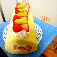 Snapdishの料理写真:ピロさんの🍓🍒苺とチェリーコンポートの米粉ロールケーキ  ロールケーキ祭り♪Rice flour roll cake strawberry and cherry compote