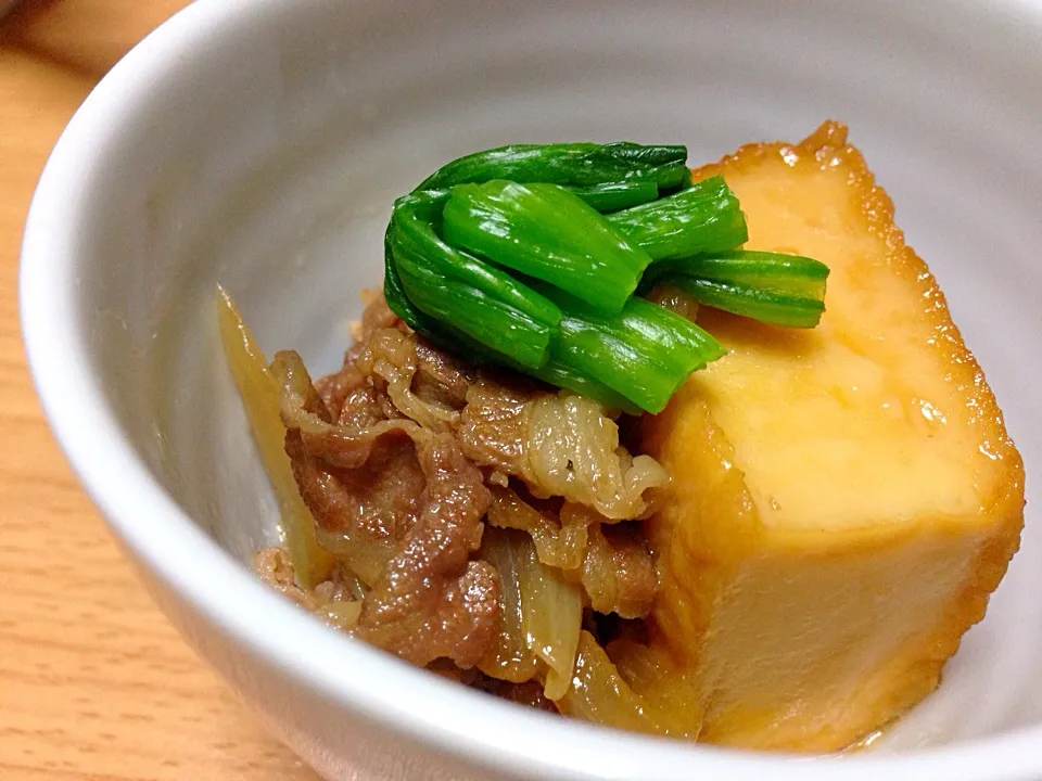 厚揚げで肉豆腐作った(*^^*) 残りは明日、味がしみてから❤️|こんこんさん