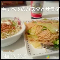 #醤油バターキャベツのパスタ #フライドオニオンサラダ|ikkiさん