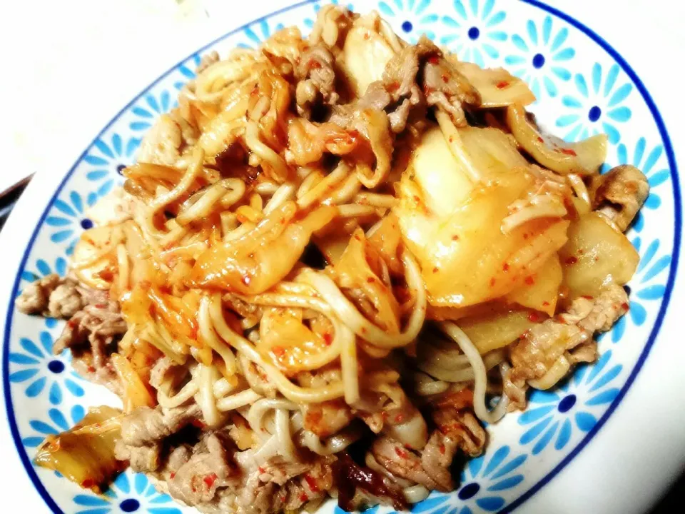 豚キム焼き蕎麦！ 敢えて蕎麦！|あまねさん