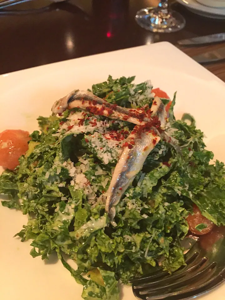 Kale Caesar Salad "Provencale" Basil Pistou, Tomato Confit, Aged Parmesan, Rosemary Croutons|chef baobao from Singaporeさん