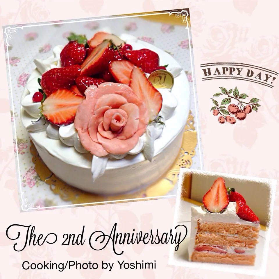 Snapdishの料理写真:2周年記念❤️イチゴショートケーキ(*˙˘˙*)ஐ|yoshimiさん