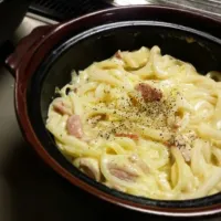 Snapdishの料理写真:土鍋で #カルボナーラうどん|めいこさん