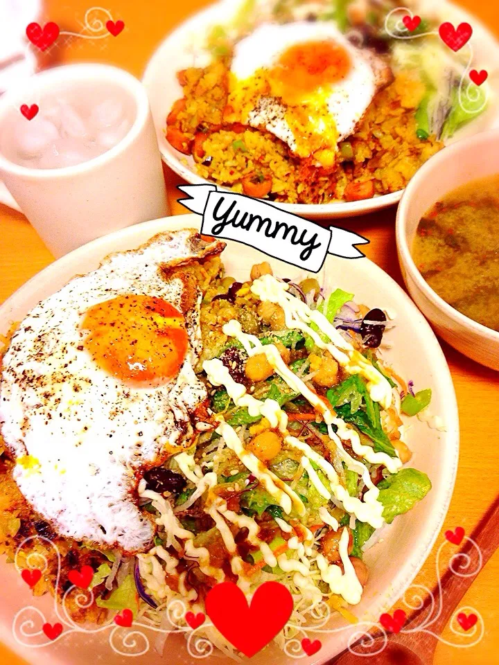 カレーピラフ、mix豆のサラダ|華ちゃんさん