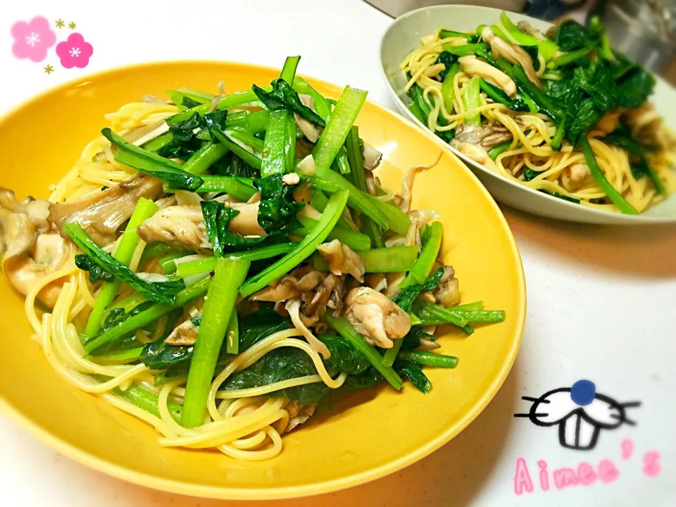 カキと小松菜と舞茸の野菜たっぷりパスタ❤︎|Aimee(恵唯美)さん