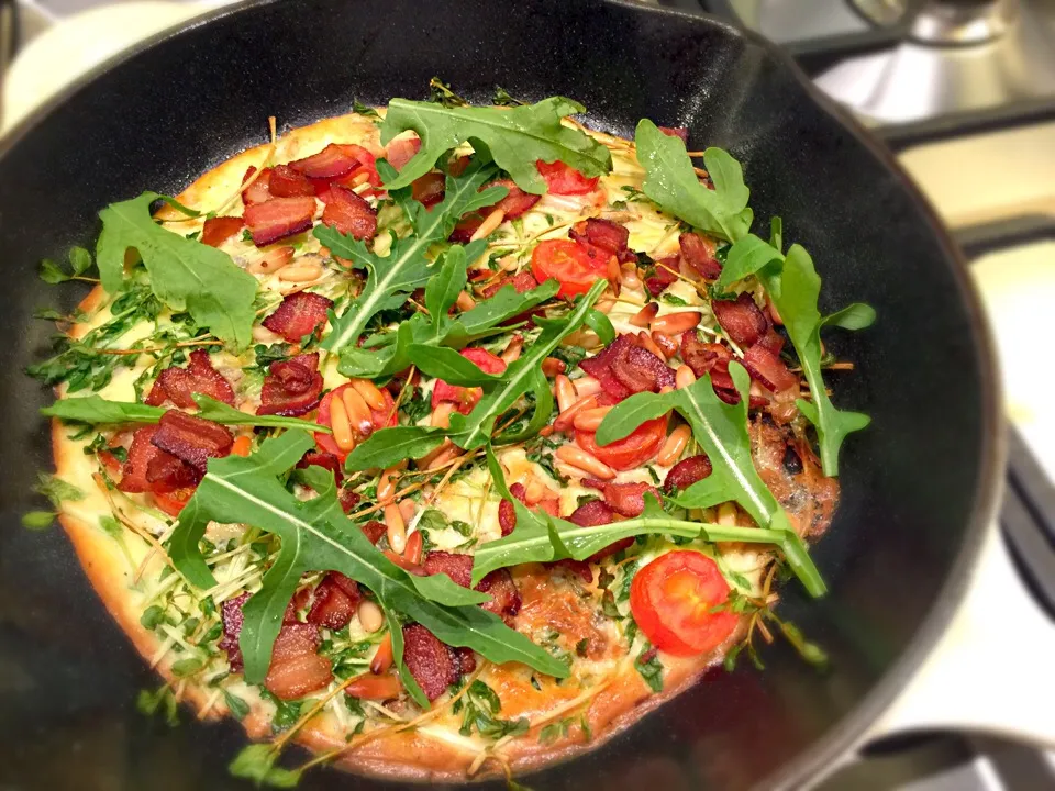 Snapdishの料理写真:Pea Shoot, Blue Cheese, Bacon, Pine Nuts kinda Frittata|Theviさん