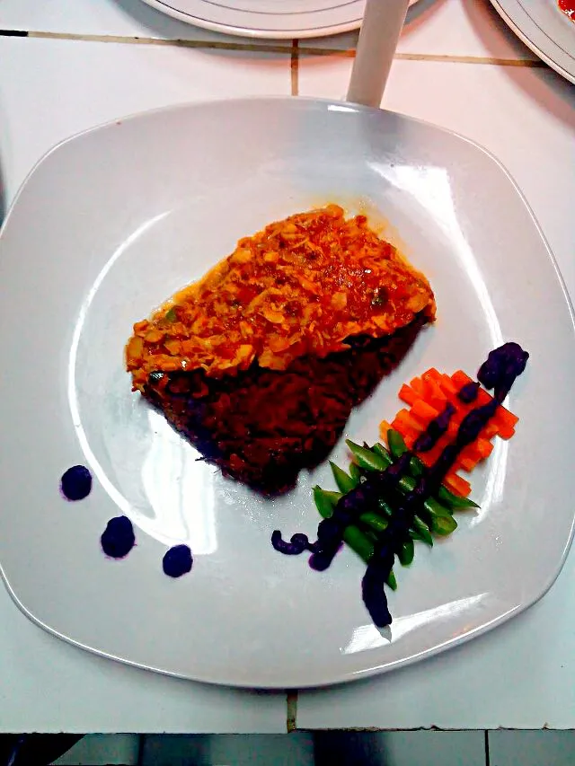 steak ubi ungu with sauce bolognesse|rizki rahma watiさん